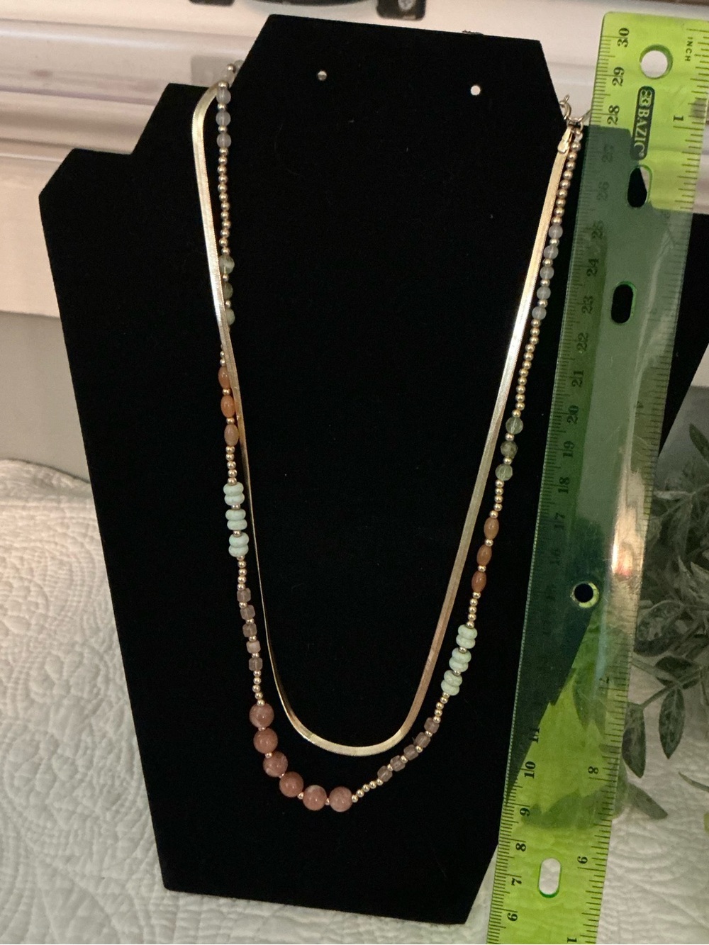 LOFT Layered Gold Necklace with Mint and Peach Beads